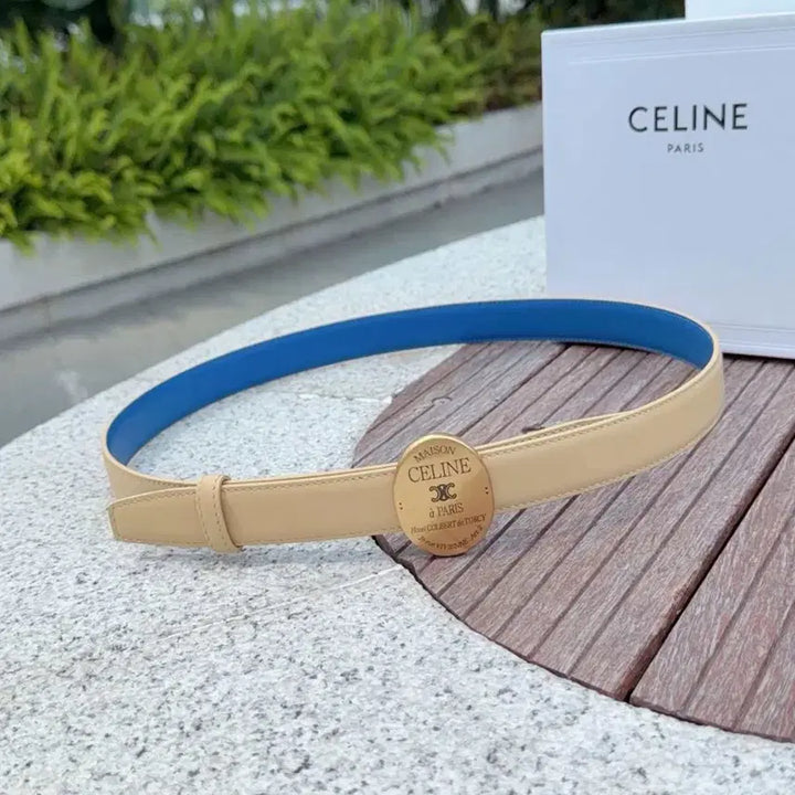 [BUNJANG] Celine Triomphe Plate Leather Belt / 셀린느 트리오페 플레이트 가죽 벨트