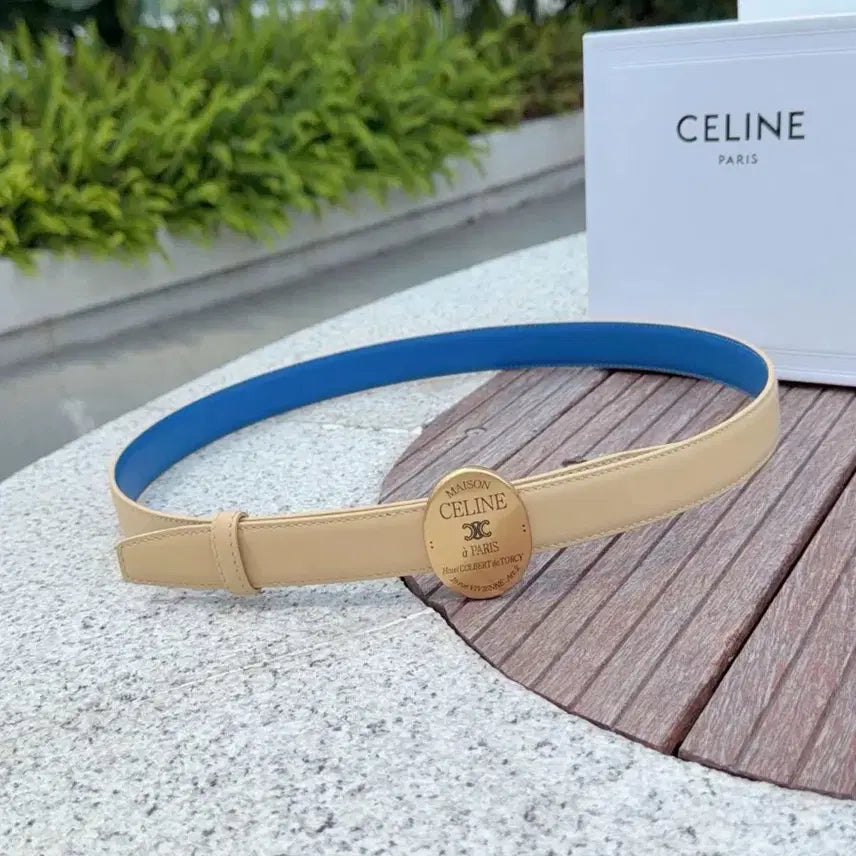 [BUNJANG] Celine Triomphe Plate Leather Belt / 셀린느 트리오페 플레이트 가죽 벨트