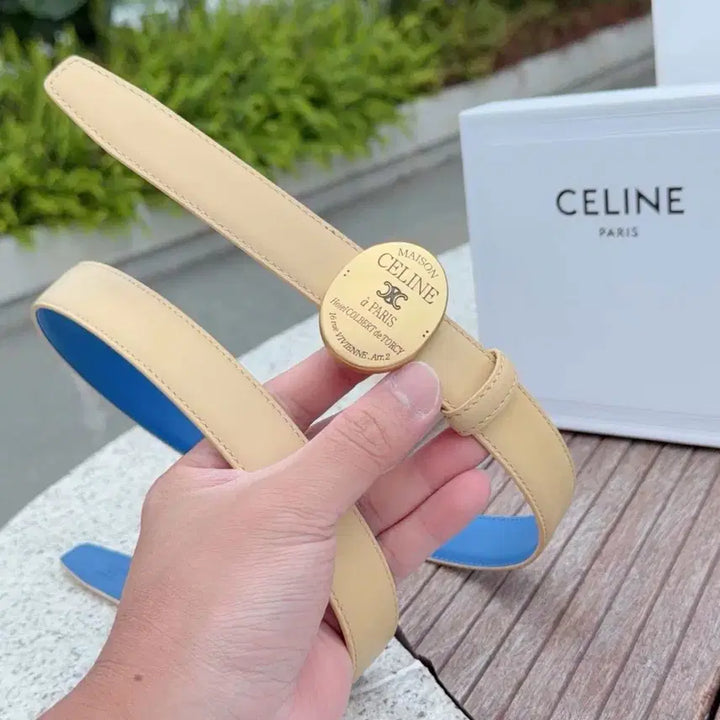 [BUNJANG] Celine Triomphe Plate Leather Belt / 셀린느 트리오페 플레이트 가죽 벨트