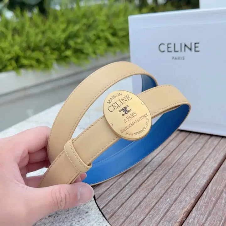 [BUNJANG] Celine Triomphe Plate Leather Belt / 셀린느 트리오페 플레이트 가죽 벨트