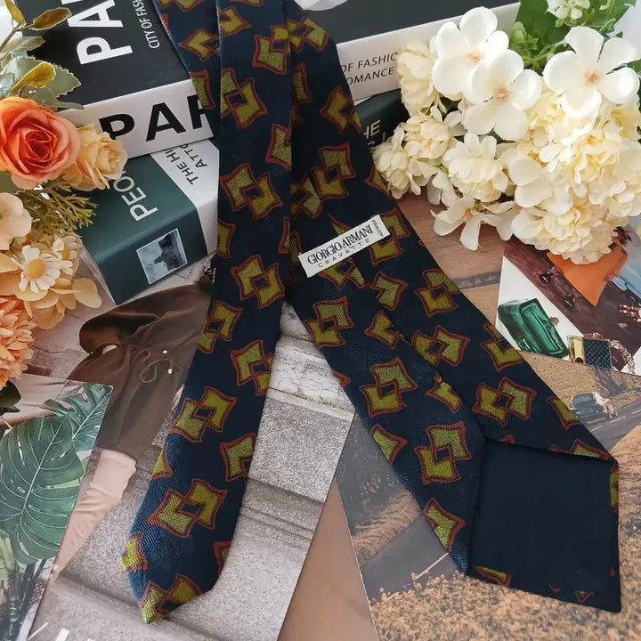 [BUNJANG] Giorgio Armani Geometric Pattern Silk Tie / 조르지오 아르마니 네이비 기하 패턴 넥타이 9.5cm A+등급 G26
