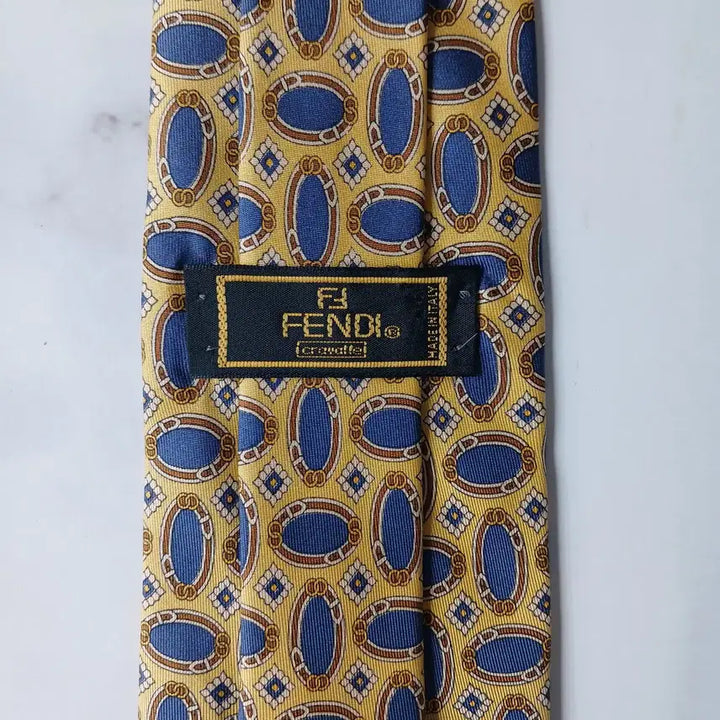 [BUNJANG] Fendi Silk Tie - Yellow Oval Pattern / 펜디 실크 옐로우 오벌 패턴 넥타이 9.2cm A+등급 G28