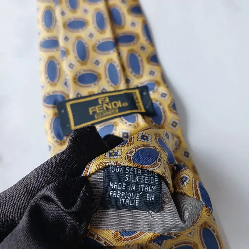 [BUNJANG] Fendi Silk Tie - Yellow Oval Pattern / 펜디 실크 옐로우 오벌 패턴 넥타이 9.2cm A+등급 G28