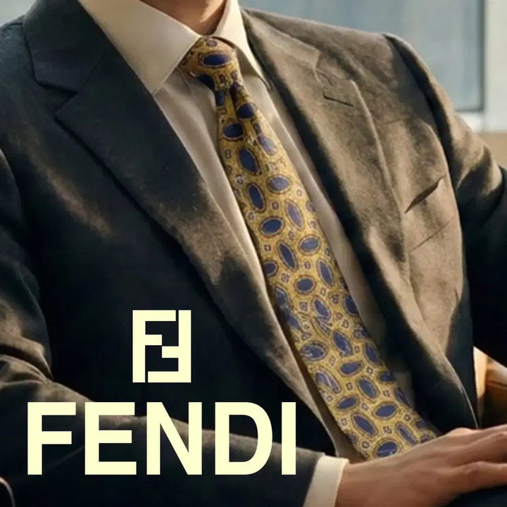 [BUNJANG] Fendi Silk Tie - Yellow Oval Pattern / 펜디 실크 옐로우 오벌 패턴 넥타이 9.2cm A+등급 G28