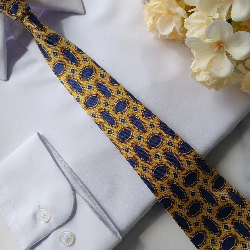 [BUNJANG] Fendi Silk Tie - Yellow Oval Pattern / 펜디 실크 옐로우 오벌 패턴 넥타이 9.2cm A+등급 G28