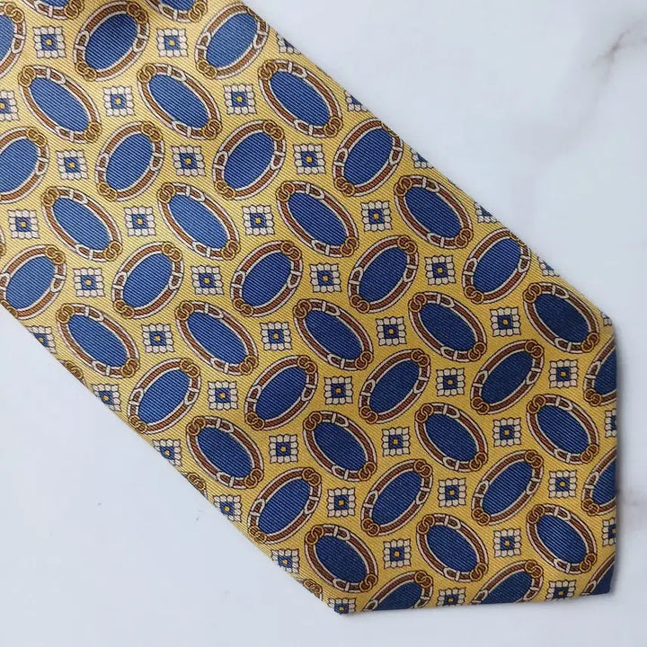 [BUNJANG] Fendi Silk Tie - Yellow Oval Pattern / 펜디 실크 옐로우 오벌 패턴 넥타이 9.2cm A+등급 G28