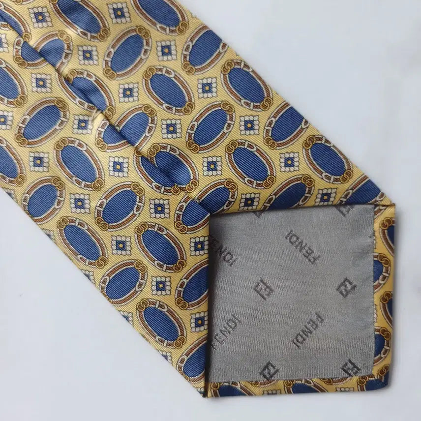 [BUNJANG] Fendi Silk Tie - Yellow Oval Pattern / 펜디 실크 옐로우 오벌 패턴 넥타이 9.2cm A+등급 G28