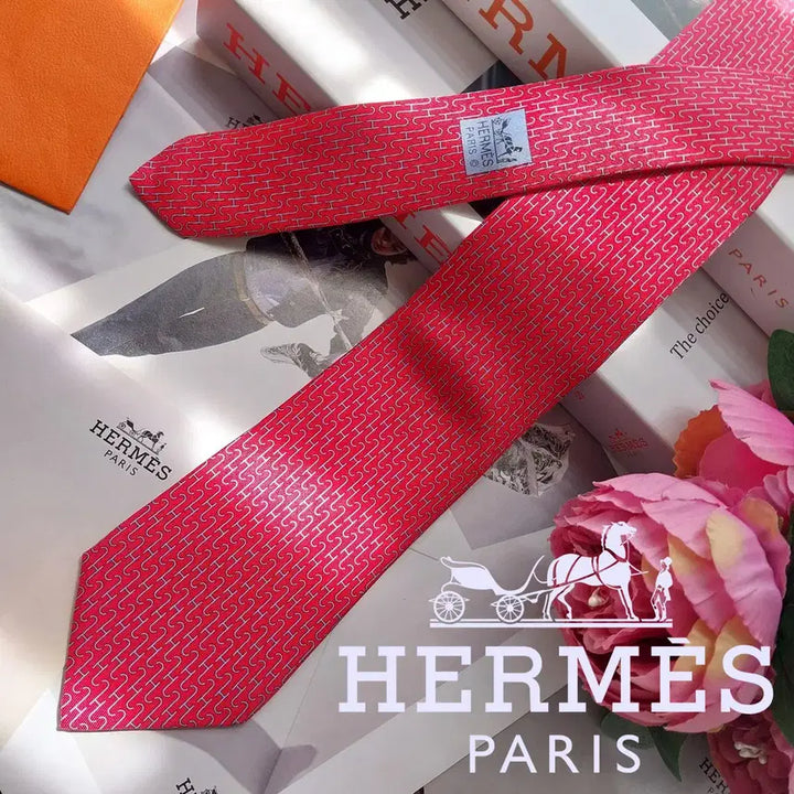 [SOLD OUT] 에르메스 실크 진핑크 H모티브 패턴 넥타이 8cm A+등급 K2591
