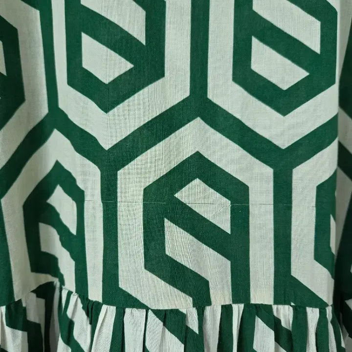 [BUNJANG] ZARA Green Pattern Maxi Dress / 자라 그린패턴 풍성맥시원피스