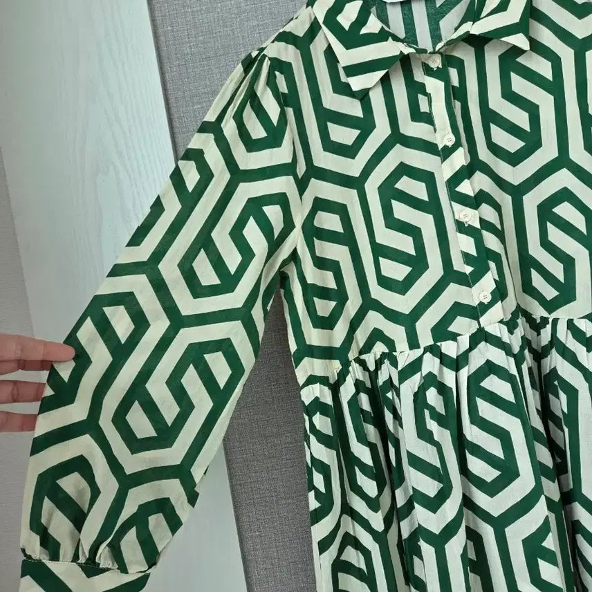 [BUNJANG] ZARA Green Pattern Maxi Dress / 자라 그린패턴 풍성맥시원피스
