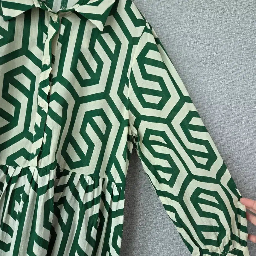 [BUNJANG] ZARA Green Pattern Maxi Dress / 자라 그린패턴 풍성맥시원피스