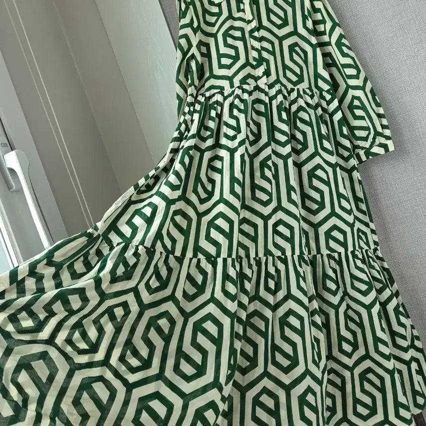 [BUNJANG] ZARA Green Pattern Maxi Dress / 자라 그린패턴 풍성맥시원피스