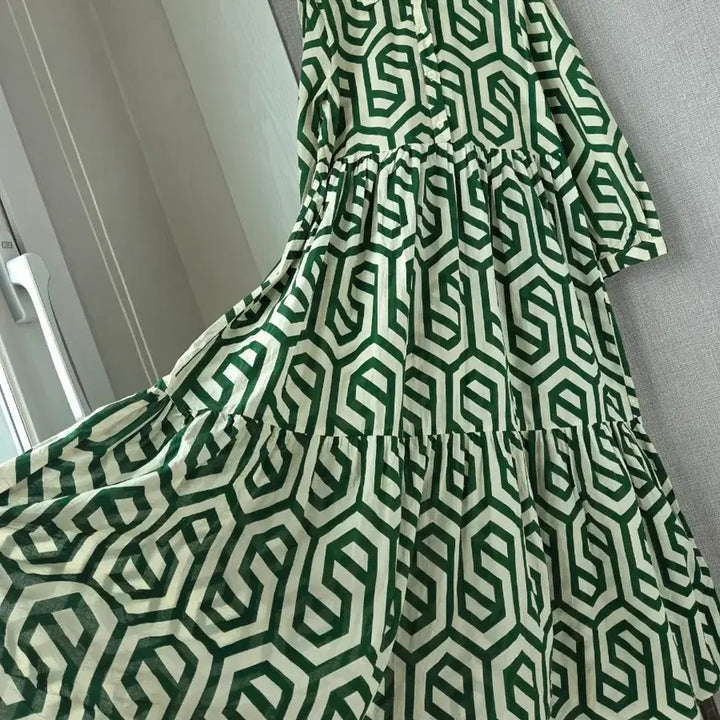 [BUNJANG] ZARA Green Pattern Maxi Dress / 자라 그린패턴 풍성맥시원피스