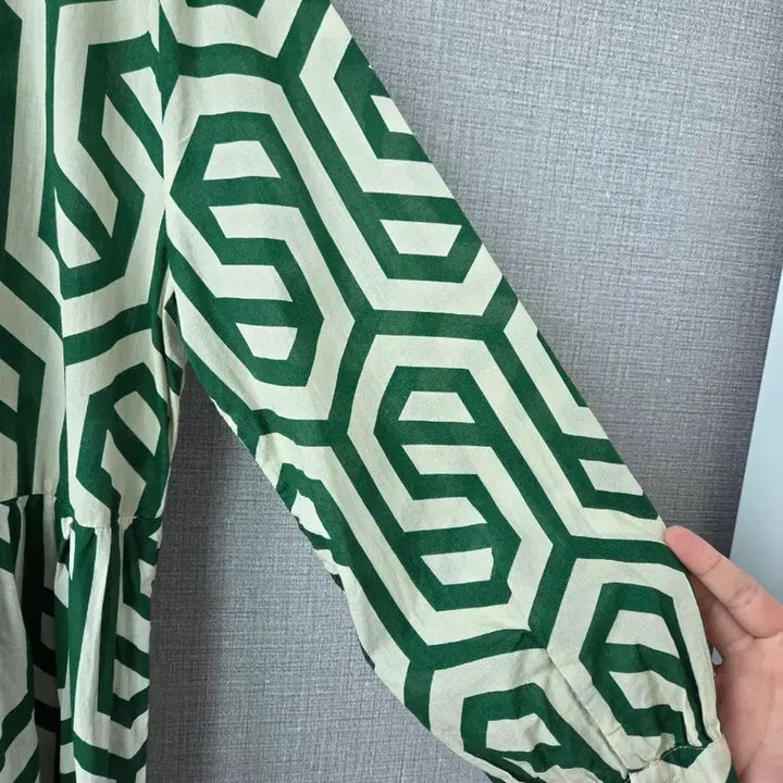 [BUNJANG] ZARA Green Pattern Maxi Dress / 자라 그린패턴 풍성맥시원피스