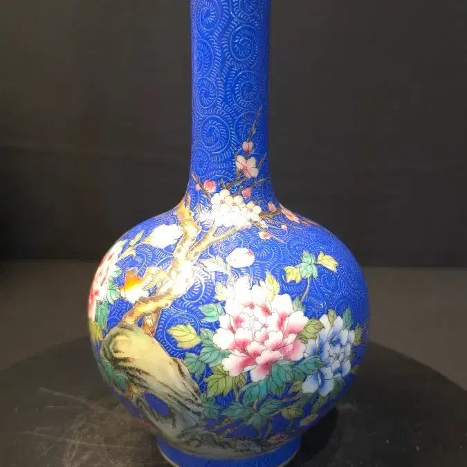 [BUNJANG] Enamel Enameled Porcelain Vase with Bird and Flower Design / 260423-5 법랑 화조도 조각지 장경병