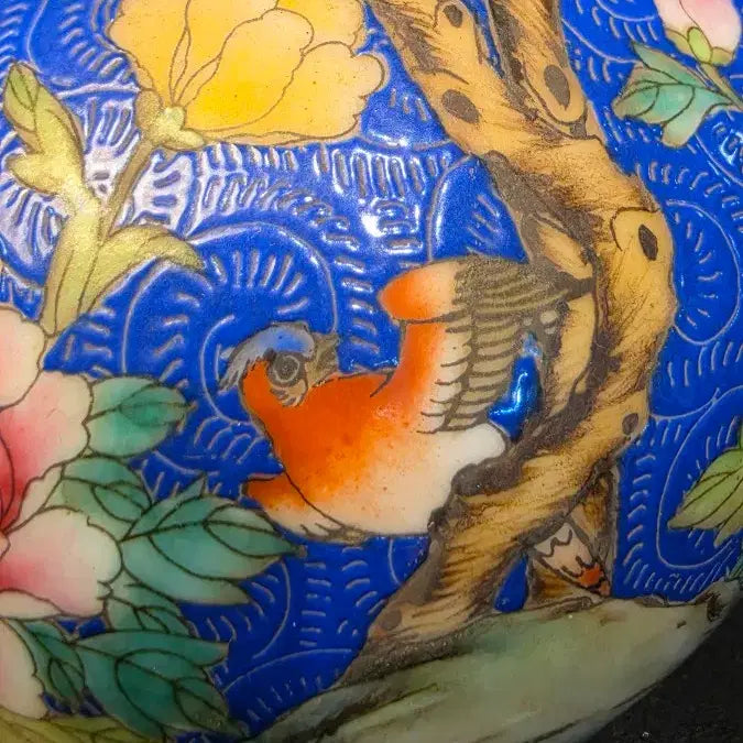 [BUNJANG] Enamel Enameled Porcelain Vase with Bird and Flower Design / 260423-5 법랑 화조도 조각지 장경병