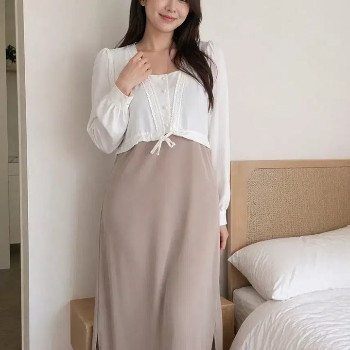 [BUNJANG] Mongts Lace Blouse and Long Dress Set / 몽츠 레이스 블라우스 롱 원피스 세트