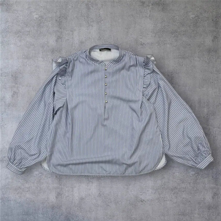 [BUNJANG] Maje Light Blue Stripe Frill Blouse Size 1 / 마쥬 Maje 연블루 스트라이프 프릴 블라우스 1