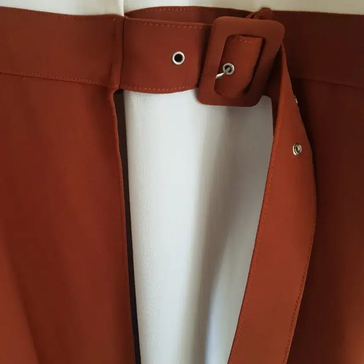 [BUNJANG] Mongts Color Block Shirt Long Dress / 몽츠 화이트/브라운 배색 셔츠 롱 원피스