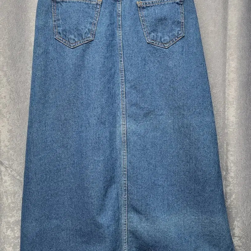 [BUNJANG] A-Line Long Denim Skirt (Medium Blue) / 앞버튼 A라인 중청 롱 데님 스커트