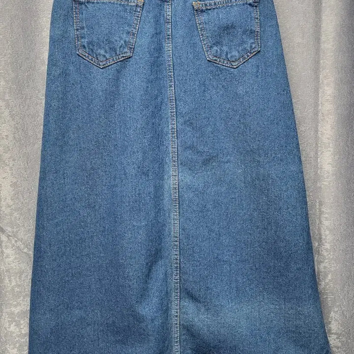 [BUNJANG] A-Line Long Denim Skirt (Medium Blue) / 앞버튼 A라인 중청 롱 데님 스커트