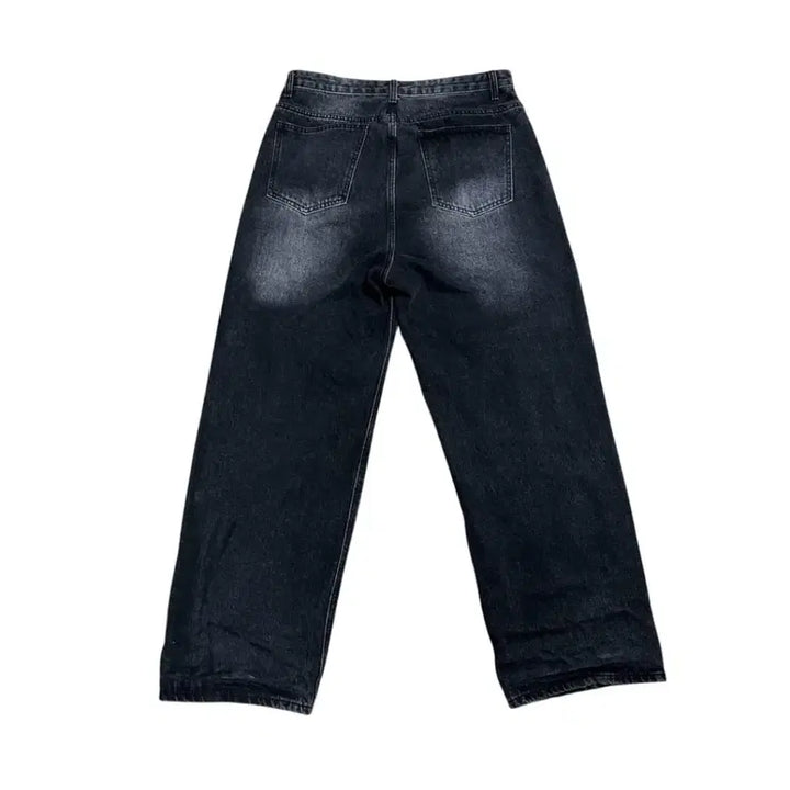[BUNJANG] Washed Black Denim Wide Pants / 워싱 블랙 데님 와이드 팬츠