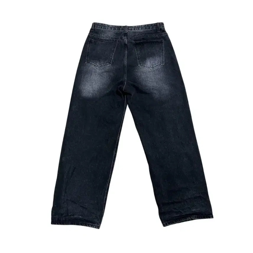 [BUNJANG] Washed Black Denim Wide Pants / 워싱 블랙 데님 와이드 팬츠
