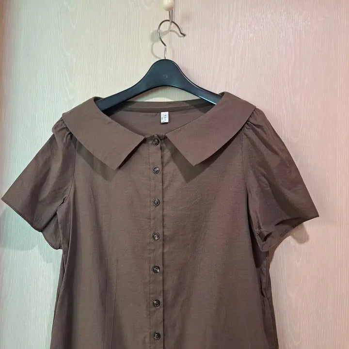 [BUNJANG] Brown Short-Sleeve Dress with Collar and Buttons / 카라넥 버튼 반팔 원피스 브라운