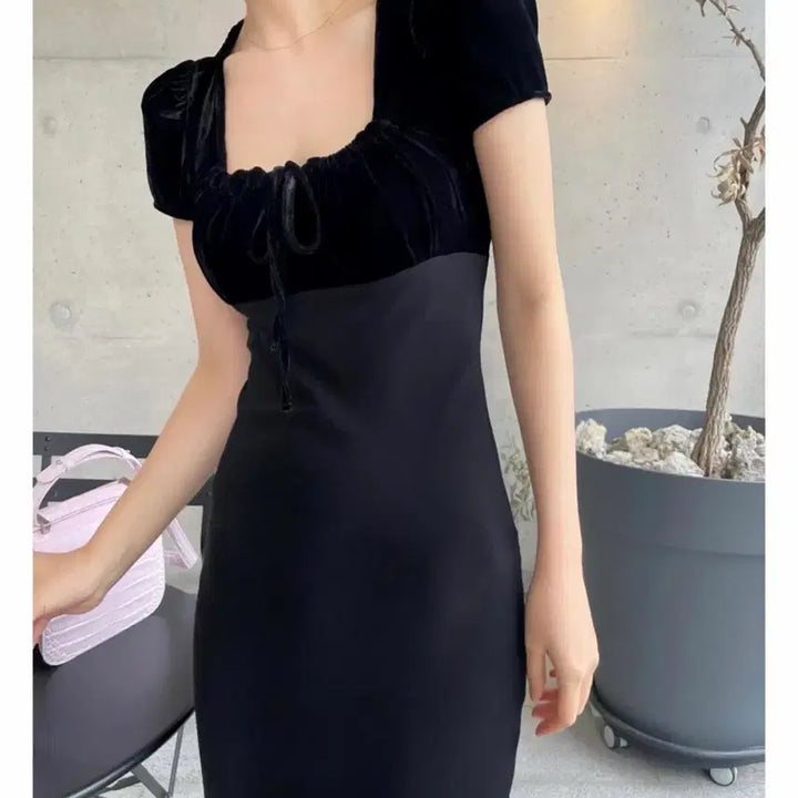 [BUNJANG] Beaming J Black Short-Sleeve Long Dress / 비밍제이 블랙 반팔 원피스