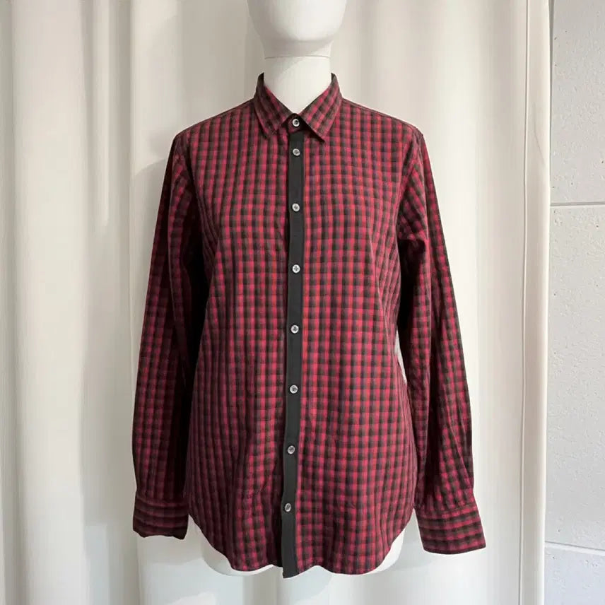 [BUNJANG] Ouk Collection Red Black Check Shirt / 체크 셔츠 남방 레드 블랙