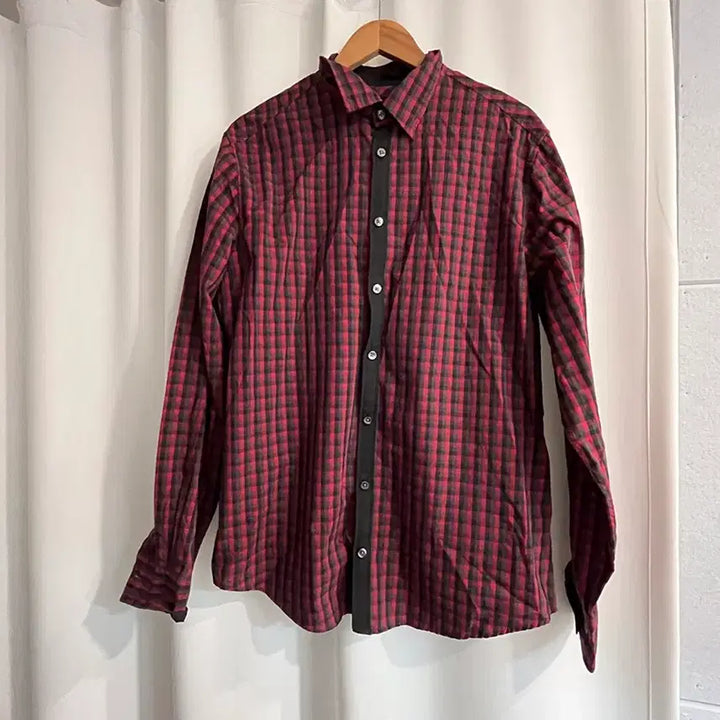 [BUNJANG] Ouk Collection Red Black Check Shirt / 체크 셔츠 남방 레드 블랙