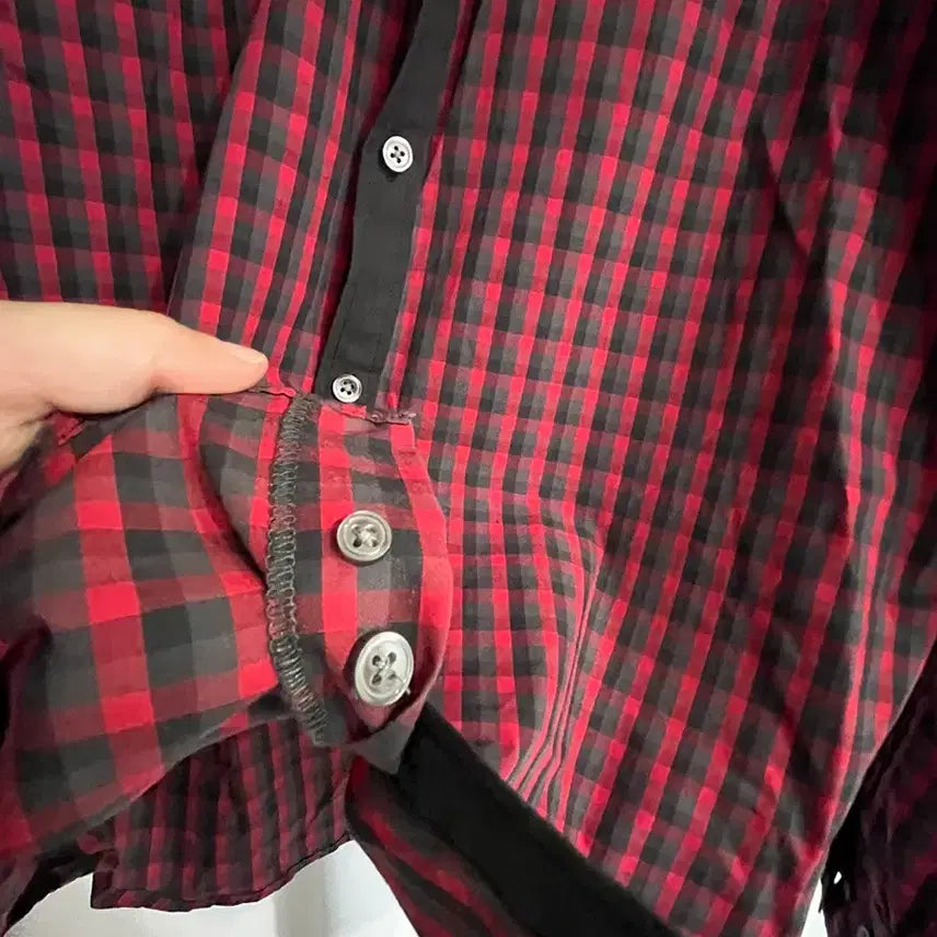 [BUNJANG] Ouk Collection Red Black Check Shirt / 체크 셔츠 남방 레드 블랙