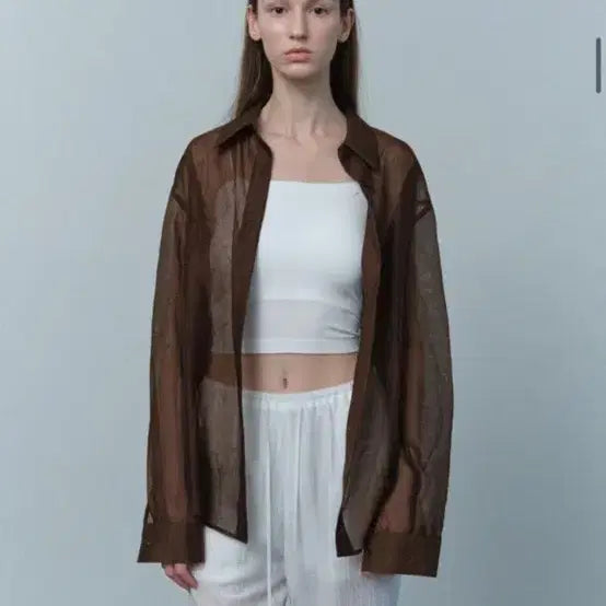 [BUNJANG] Le Chere See-Through Shirt Brown / 르 le 쉬어 시스루 셔츠 브라운