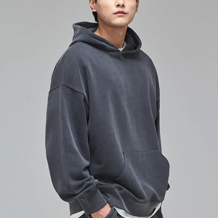 [BUNJANG] Oversized Fit Hooded Sweatshirt (Charcoal) - Size S / 오버핏 후드 스웻셔츠(챠콜)