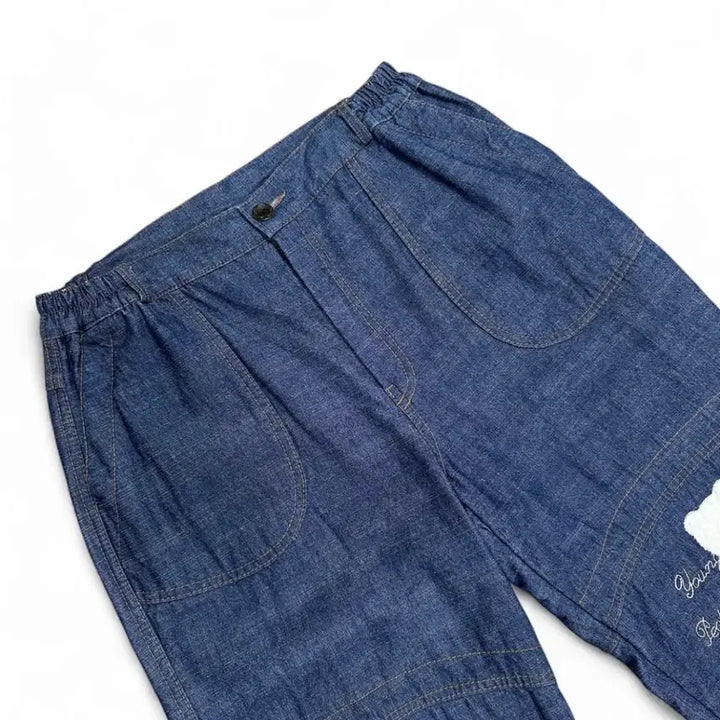 [BUNJANG] Bebe de Pino Embroidery Denim Balloon Pants / 베베드피노맛 자수 데님 벌룬 팬츠