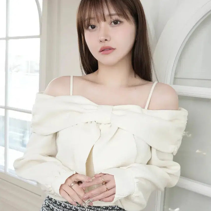 [BUNJANG] Snidel Ribbed Off-Shoulder Top / 스나계 스나이델 립서비스 리본 탑 오프숄더 다리치 미셸마카롱