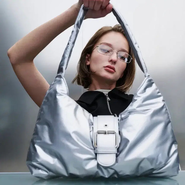 [BUNJANG] Squareline Palette Bag Silver Shoulder Bag / 스퀘어라인 팔레백 실버 숄더백 가방