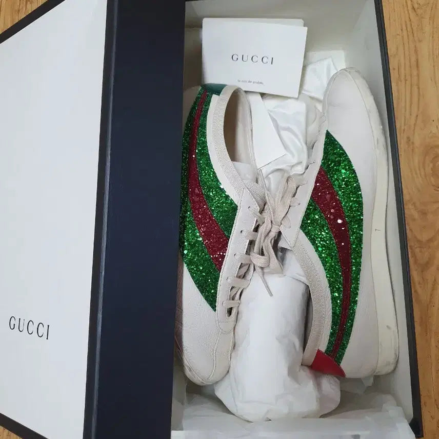 [BUNJANG] Gucci Glitter Sneakers / 구찌 스니커즈 화이트 그린/레드 글리터
