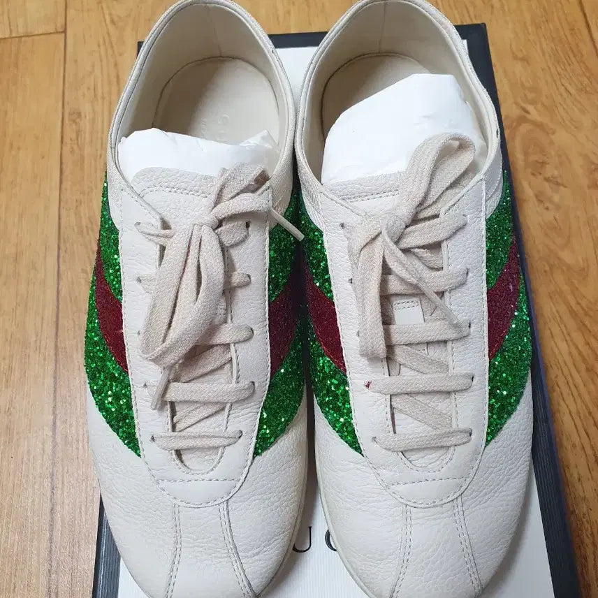 [BUNJANG] Gucci Glitter Sneakers / 구찌 스니커즈 화이트 그린/레드 글리터
