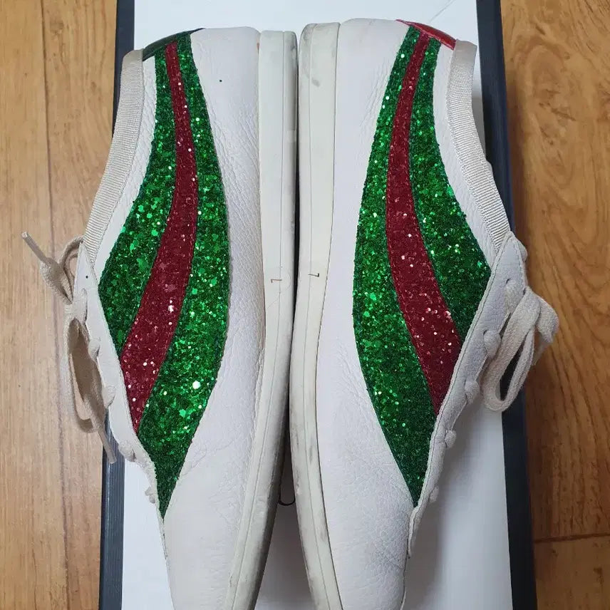 [BUNJANG] Gucci Glitter Sneakers / 구찌 스니커즈 화이트 그린/레드 글리터