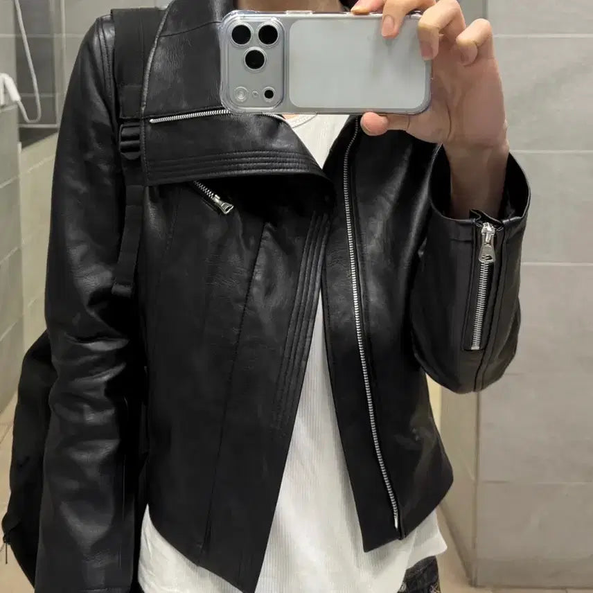 [BUNJANG] Lesito High Neck Leather Jacket / 레씨토 하이넥 가죽자켓