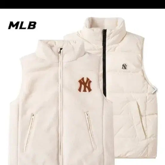 [BUNJANG] MLB Basic Fleece Reversible Padded Vest Ivory / 엠엘비 베이직 후리스 리버시블 패딩 조끼 아이보리