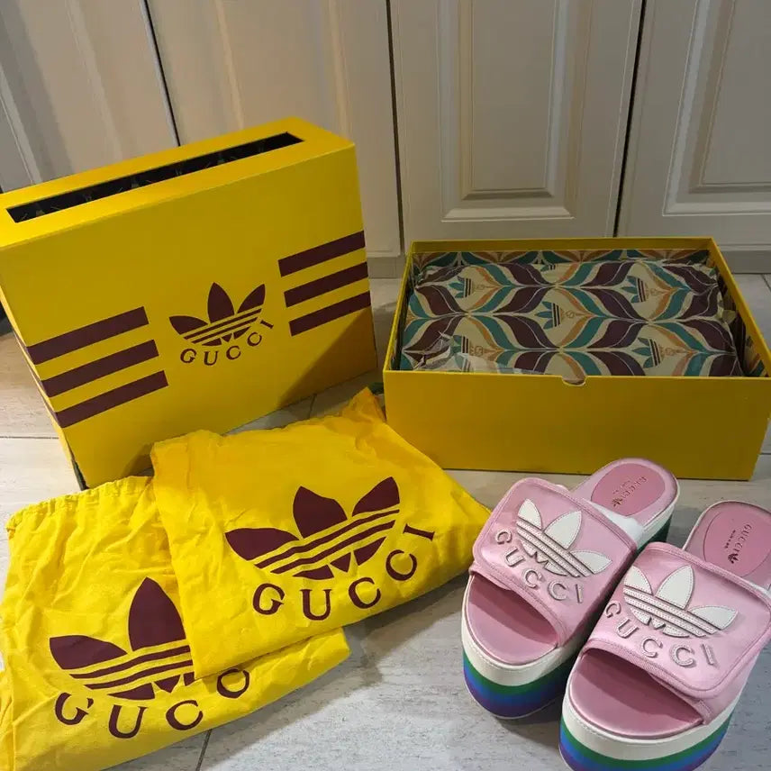 [BUNJANG] Gucci x Adidas Collaboration Pink Platform Slippers / [정품] GUCCI x 아디다스 - 콜라보 / 핑크 슬리퍼