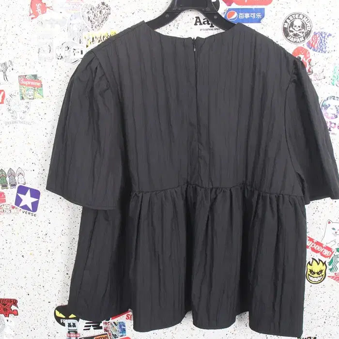 [BUNJANG] F Simple Pleated Short Sleeve Blouse BK / 여성F / 심플리 주름 반팔 숏 블라우스BK 34-108