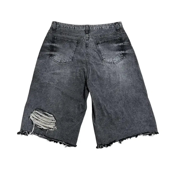 [BUNJANG] Distressed Black Denim Bermuda Shorts / 디스트로이드 블랙 데님 버뮤다팬츠