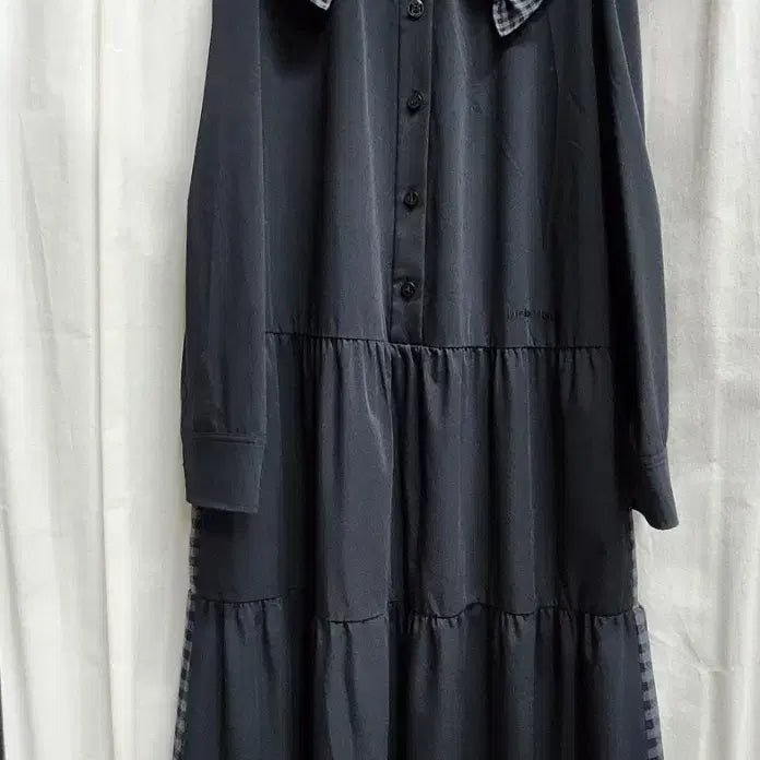 [BUNJANG] Lucky Marche Check Collar Black Long Dress / 럭키마르쉐체크 카라 블랙 롱 원피스