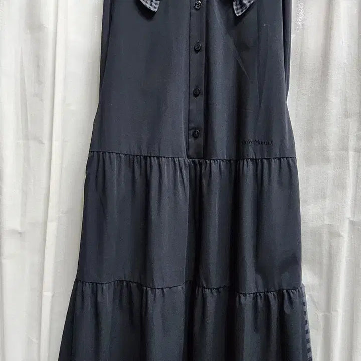 [BUNJANG] Lucky Marche Check Collar Black Long Dress / 럭키마르쉐체크 카라 블랙 롱 원피스