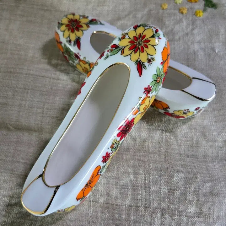 [BUNJANG] Vintage Haengnam Porcelain Flower Gomsin Set (2 pcs) / 빈티지 행남자기 도자기 꽃고무신 2개세트일괄,