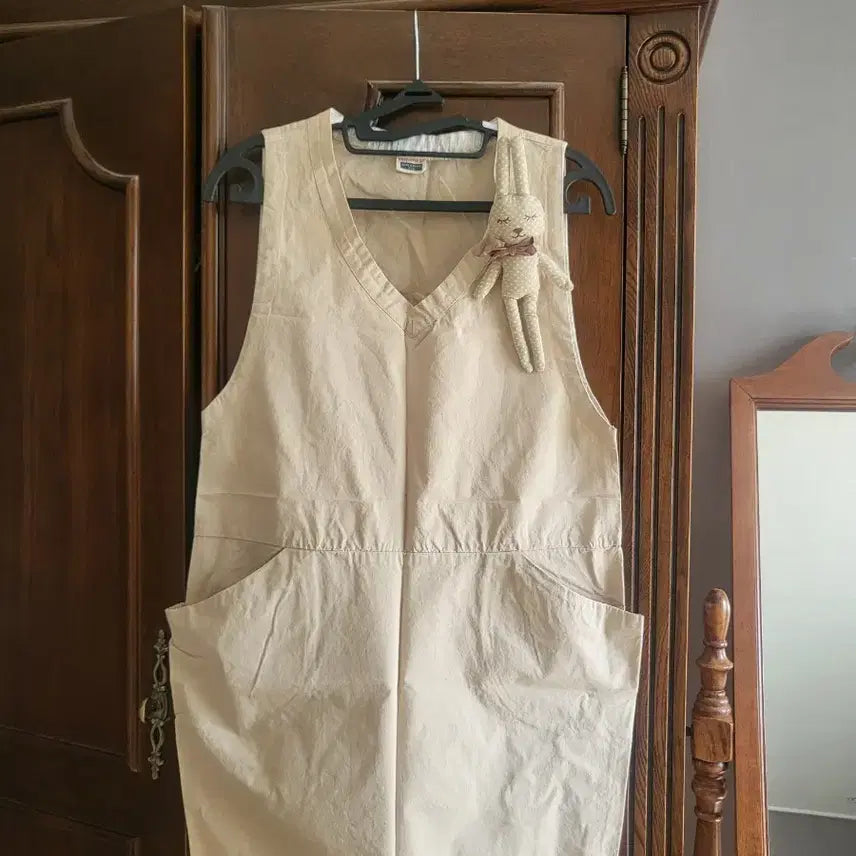 [BUNJANG] Rabbit Appliqué 100% Cotton Pinafore Apron / 원피스형 앞치마(새것)