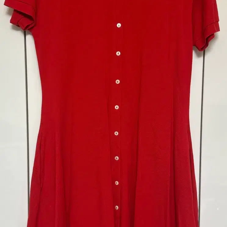[BUNJANG] Lacoste Red Pique Shirt Dress / 라코스테 레드 피케 셔츠 원피스